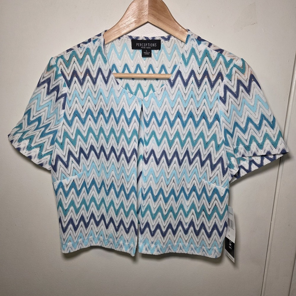 Perceptions New York Chevron Open Front Knit Cardigan Cover Up NWT Size L